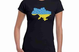 Футболка черная с патриотическим принтом Арбуз Карта Украины из синих и желтых подсолнухов Push IT S