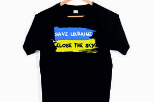 Футболка черная с патриотическим принтом Арбуз Save Ukraine Close The Sky Спасите Украину закройте небо XS