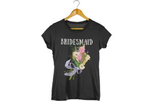 Футболка черная с принтом Арбуз для девичника Bridesmaid. Подружка Невесты. Букет цветов XL