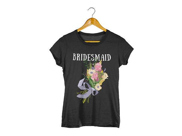 Футболка черная с принтом Арбуз для девичника Bridesmaid. Подружка Невесты. Букет цветов XS