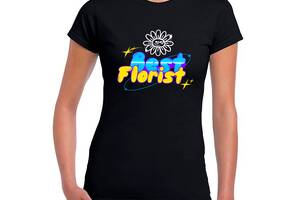 Футболка черная с принтом для флориста Best Florist Лучший флорист сине-желтый текст Кавун XL ФП012274XL