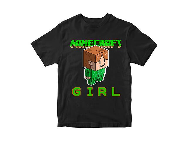 Футболка черная с принтом онлайн игры Minecraft 'Девушка Girl Minecraft Майнкрафт' Кавун 3-4 ФП012061(30)