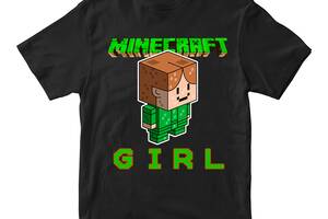 Футболка черная с принтом онлайн игры Minecraft 'Девушка Girl Minecraft Майнкрафт' Кавун 5-6 ФП012061(32)