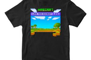 Футболка черная с принтом онлайн игры Minecraft 'Love thes scenery Minecraft Майнкрафт' Кавун 86 см ФП012056(28)