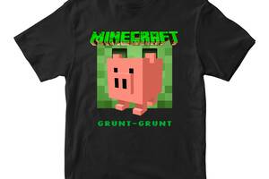 Футболка черная с принтом онлайн игры Minecraft 'Pig Grunt-Grunt Minecraft Майнкрафт' Кавун 86 см ФП012064(28)