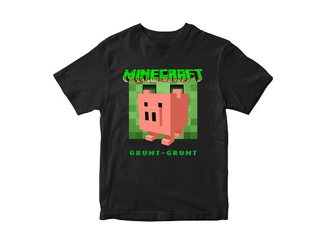 Футболка черная с принтом онлайн игры Minecraft 'Pig Grunt-Grunt Minecraft Майнкрафт' Кавун 86 см ФП012064(28)