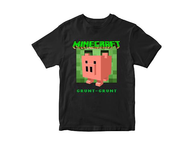 Футболка черная с принтом онлайн игры Minecraft 'Pig Grunt-Grunt Minecraft Майнкрафт' Кавун 9-10 ФП012064(36)