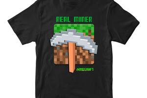 Футболка черная с принтом онлайн игры Minecraft 'Real Miner Кирка Minecraft' Кавун 7-8 ФП012044