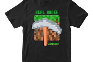 Футболка черная с принтом онлайн игры Minecraft 'Real Miner Кирка Minecraft' Кавун 11-12 ФП012044