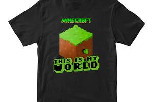 Футболка черная с принтом онлайн игры Minecraft 'This is my World Minecraft' Кавун 3-4 года ФП012021