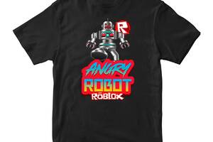 Футболка черная с принтом онлайн игры Roblox 'Angry Robot. Roblox. Роблокс' Кавун 9-10 лет ФП011958