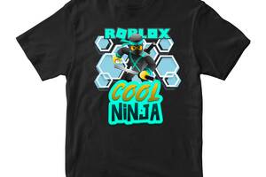 Футболка черная с принтом онлайн игры Roblox 'Cool ninja Роблокс Roblox' Кавун 7-8 лет ФП011974