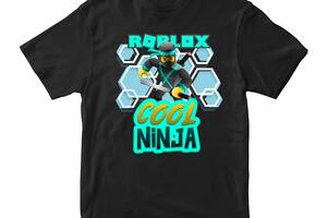 Футболка черная с принтом онлайн игры Roblox 'Cool ninja Роблокс Roblox' Кавун 11-12 лет ФП011974