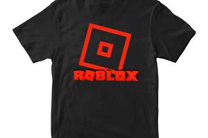 Футболка черная с принтом онлайн игры Roblox 'Красно-белая надпись лого R Роблокс Roblox' Кавун 86 см ФП0119952