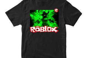 Футболка черная с принтом онлайн игры Roblox 'Персонаж в зеленом огне. Roblox. Роблокс' Кавун 3-4 года ФП011954