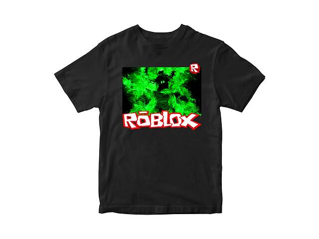 Футболка черная с принтом онлайн игры Roblox 'Персонаж в зеленом огне. Roblox. Роблокс' Кавун 3-4 года ФП011954