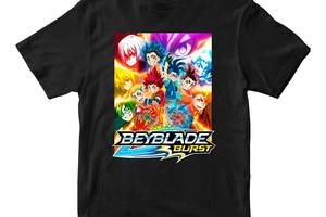 Футболка черная с принтом игры BeyBlade 'Волчок Beyblade burst. Бейблэйд. Персонажи' Кавун 5-6 лет ФП012173