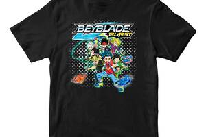 Футболка черная с принтом игры BeyBlade 'Волчок Beyblade burst. Бейблэйд. Персонажи' 86 см Кавун ФП012185