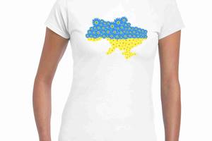 Футболка з патріотичним принтом Арбуз Карта України із синіх та жовтих соняшників Push IT S