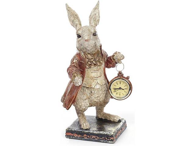 Фигурка декоративная с часами 'Белый Кролик в медном кафтане' 30см