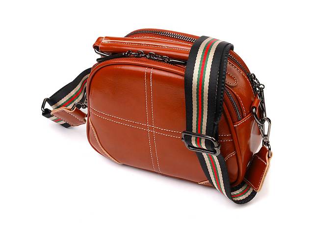 Глянцевая сумка на плечо из натуральной кожи 22129 Vintage Коричневая