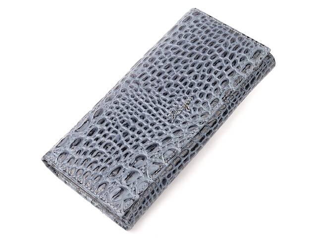 Горизонтальний гаманець із натуральної шкіри з тисненням під крокодила KARYA 21169 Сірий