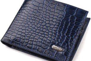 Горизонтальный мужской бумажник среднего размера из натуральной кожи с тиснением под крокодила CANPELLINI 21861 Синий