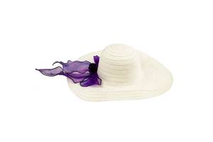 Шляпа соломенная Summer hat Ассиметрия 56-58 фиолетовый бант Белый (13569)