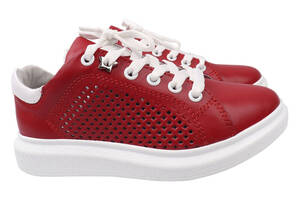 Кеди жіночі з натуральної шкіри на низькому ходу на шнурівці колір Червоний Maxus shoes 74-21LTCP 32