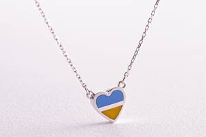 Колье С Украиной в сердце в белом золоте (голубая и желтая эмаль) кол02306 Оникс 43