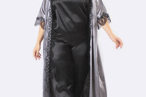 Комплект Афина халат+штаны+майка Ghazel 17111-70 Серый халат/Черный комплект 44