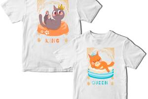 Комплект белых футболок для влюбленных с принтом 'Cats King and Queen. Коты Король и Королева' Кавун ФП011798 S M