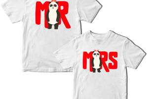 Комплект белых футболок для влюбленных с принтом 'Pandas Mr. Mrs. Панды мистер миссис' Кавун ФП011799 S M