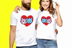 Комплект белых футболок с принтом 'Пара котов на фоне сердца' Кавун XXXL ФП010109 S M
