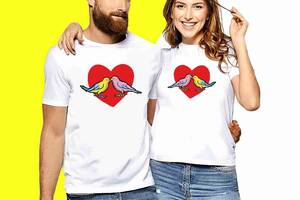Комплект белых футболок с принтом 'Пара птиц на фоне сердца' Кавун XXXL ФП010110 S M