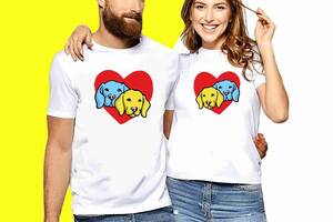 Комплект белых футболок с принтом 'Пара собак синяя и желтая на фоне сердца' Кавун XXXL ФП010111 S M