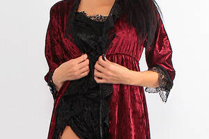 Комплект Камилла халат + пижама Ghazel 17111-123 Бордово-черный 48