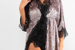 Комплект Камилла халат + пижама Ghazel 17111-123 Фуксия халат/Черный комплект 48