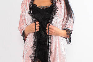 Комплект Камилла халат + пижама Ghazel 17111-123 Розовый халат/Черный комплект 46