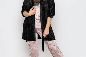 Комплект Хлоя халат+майка+брюки Ghazel 17111-11/8 Черный халат/Розовый комплект 52
