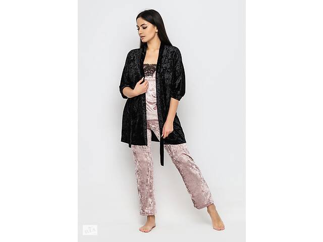 Комплект Хлоя халат+майка+брюки Ghazel (17111-11) черный халат/розовый комплект 42