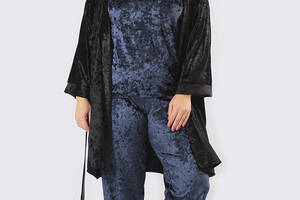 Комплект Хлоя супер батал халат+майка+брюки Ghazel 17111-11/88 Черный халат/Синий комплект 56