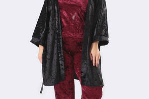 Комплект Хлоя супер батал халат+майка+брюки Ghazel 17111-11/88 Черный халат/Бордовый комплект 54