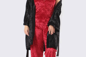Комплект Хлоя супер батал халат+майка+брюки Ghazel 17111-11/88 Черный халат/Красный комплект 54