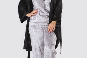 Комплект Хлоя супер батал халат+майка+брюки Ghazel 17111-11/88 Черный халат/Серый комплект 60