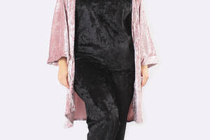 Комплект Хлоя супер батал халат+майка+брюки Ghazel 17111-11/88 Розовый халат/Черный комплект 54