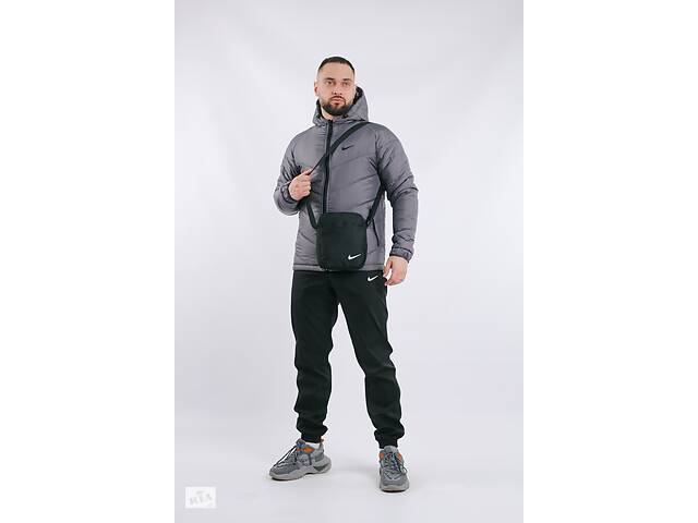 Комплект Nike куртка серая + штаны черные + барсетка S (696916548)