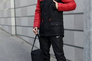 Комплект Парка красно- черная +Штаны President +Барсетка в подарок Nike Реплика L ( 1586890721/2)