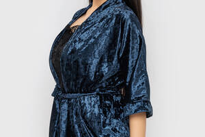 Комплект Париж велюр тройка халат+майка+шорты Ghazel 17111-12 Синий халат/Черный комплект 46