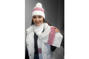 Комплект «Skier» (шапка и шарф) Braxton белый + красный 56-59